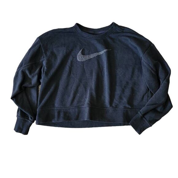 Nike Cropped Sweatshirt Women's Small Black Relaxed Long Sleeve Gym & Training - Picture 1 of 6